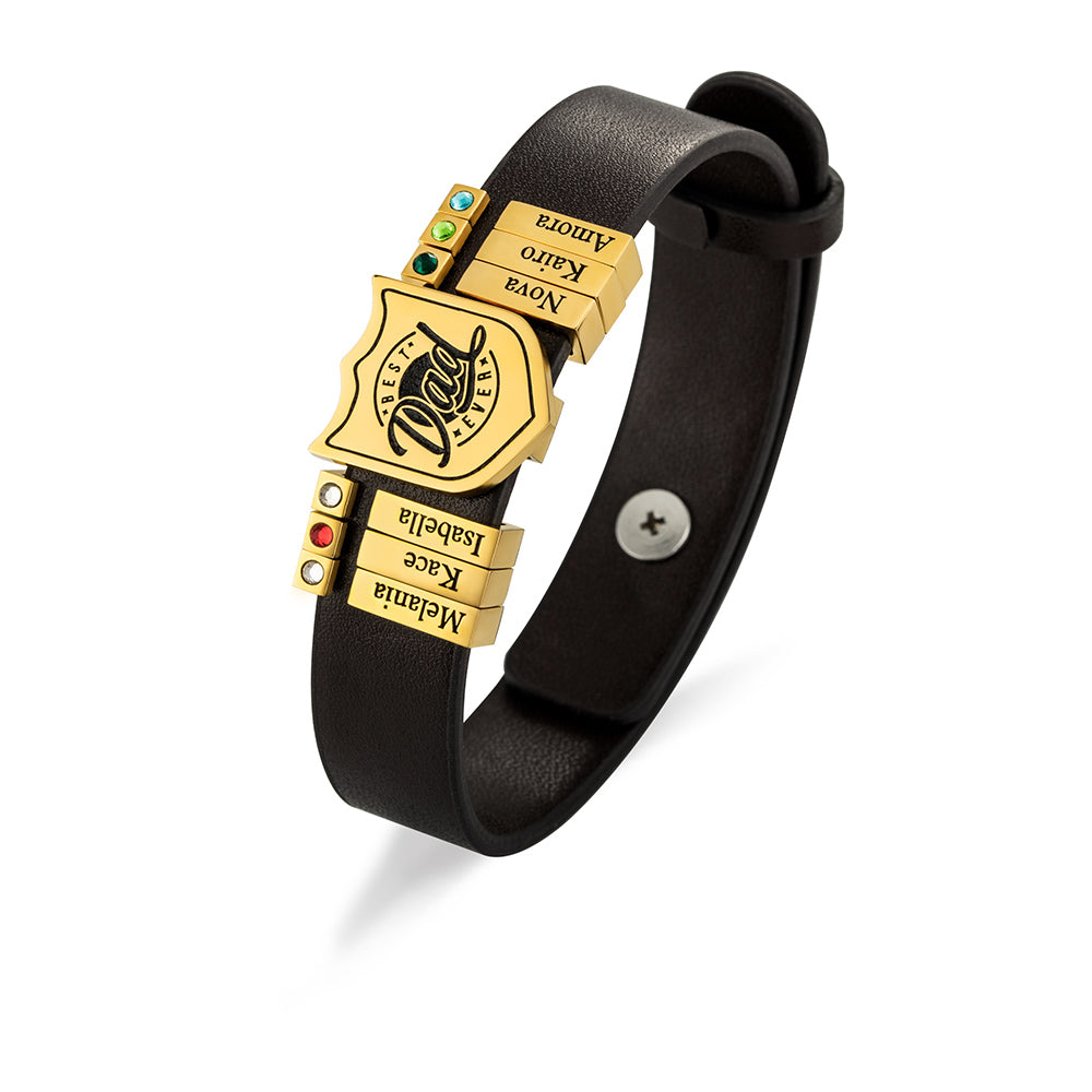 Custom Leather Shield Bracelet – Family Names (1–20)