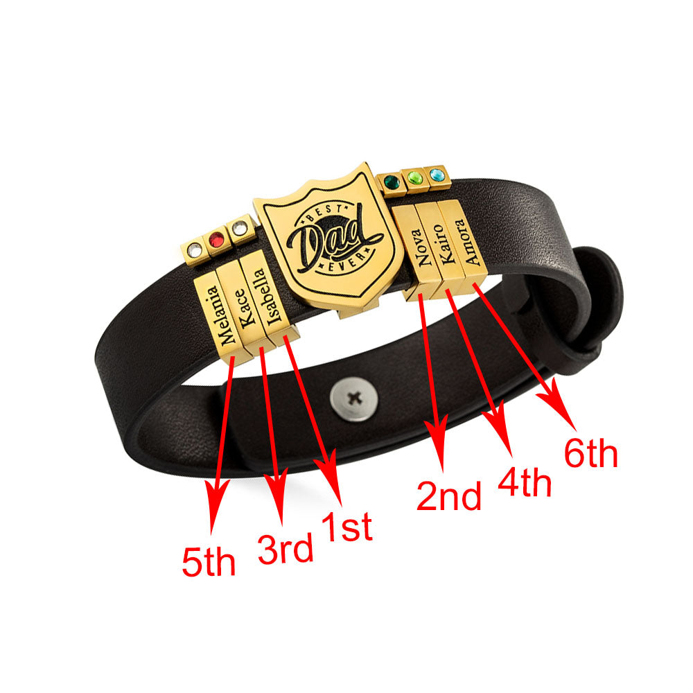 Custom Leather Shield Bracelet – Family Names (1–20)
