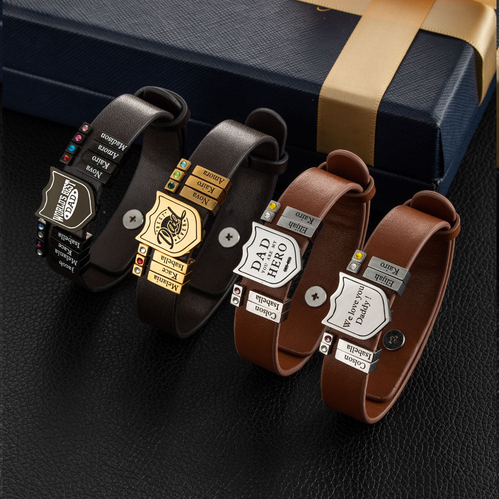 Custom Leather Shield Bracelet – Family Names (1–20)
