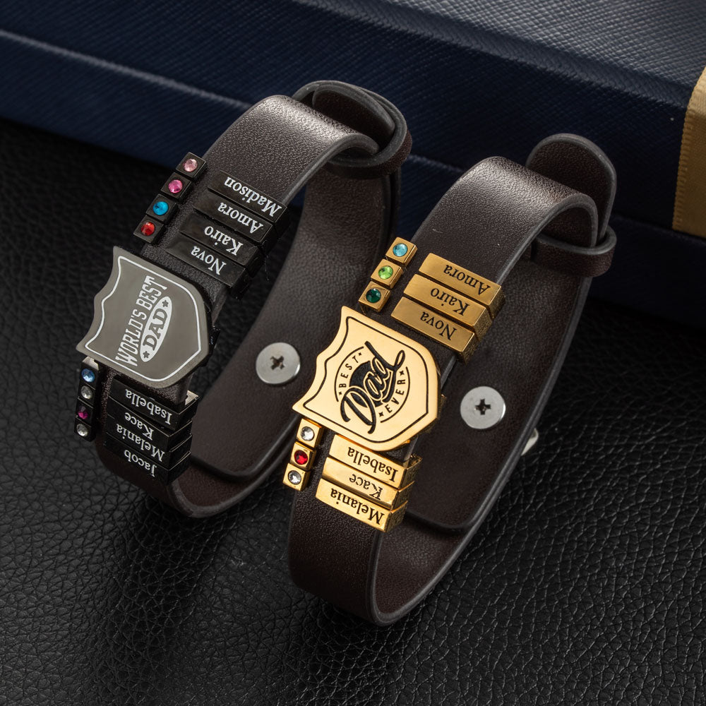 Custom Leather Shield Bracelet – Family Names (1–20)