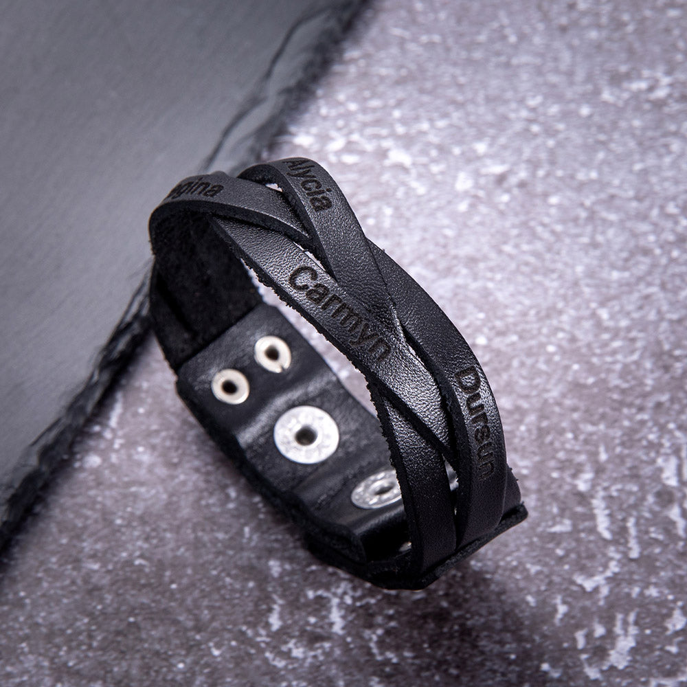 Weaved Leather Text Bracelet – Customizable Gift