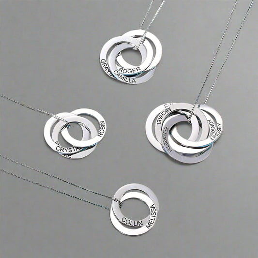 Engraved Russian Ring Necklace Sterling Silver