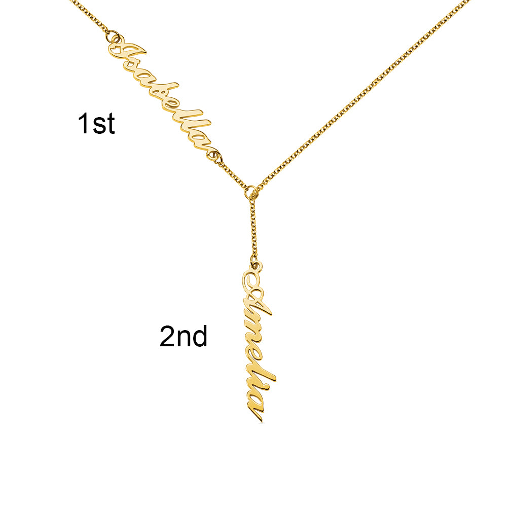 Two Names Y-Shaped Necklace- Silver 925