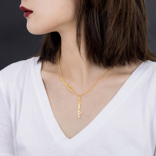 Two Names Y-Shaped Necklace- Silver 925