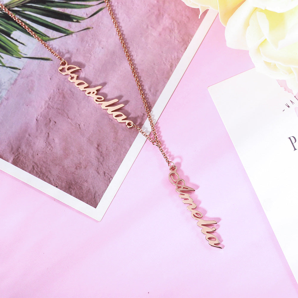 Two Names Y-Shaped Necklace- Silver 925