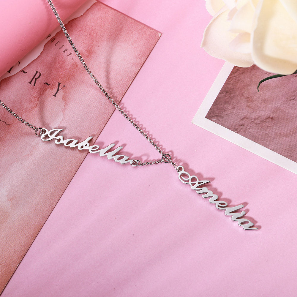 Two Names Y-Shaped Necklace- Silver 925