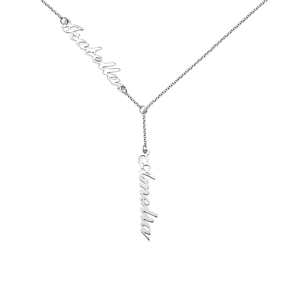Two Names Y-Shaped Necklace- Silver 925