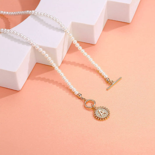 Initial Pearl Coin Necklace – Retro Shell Choker for Women