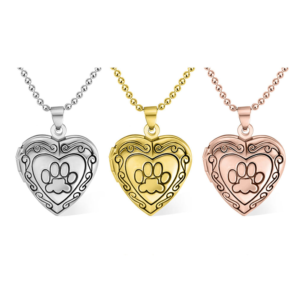 Pet Paw Heart Locket Necklace – Memorial Jewelry for Pet Lovers