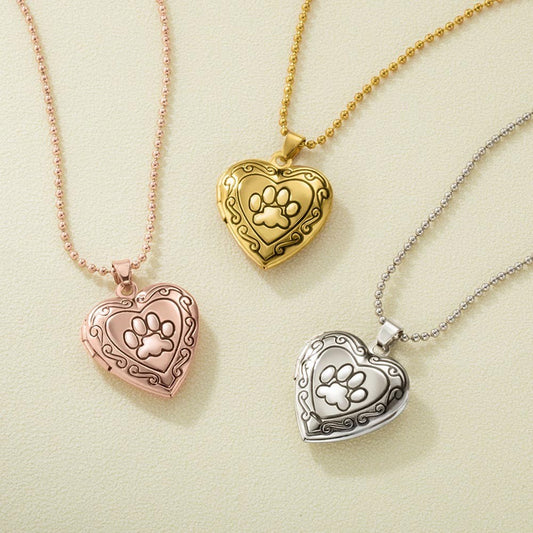 Pet Paw Heart Locket Necklace – Memorial Jewelry for Pet Lovers