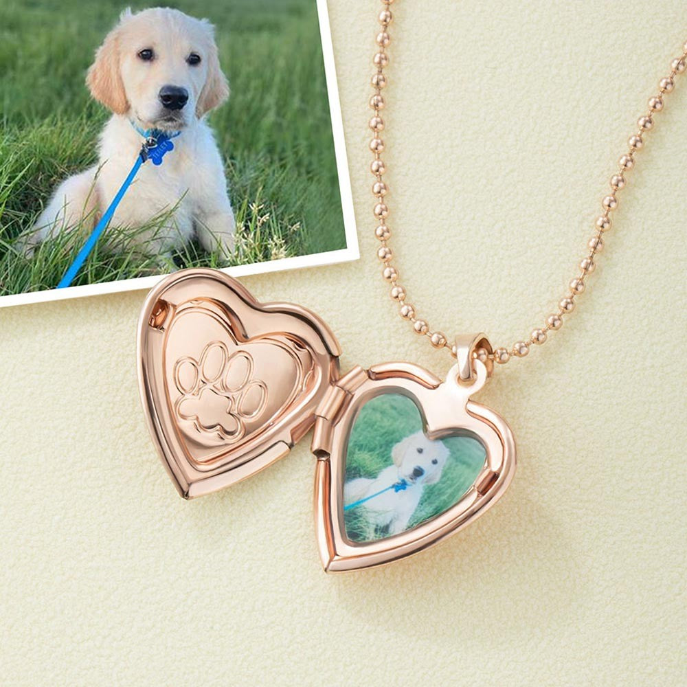 Pet Paw Heart Locket Necklace – Memorial Jewelry for Pet Lovers