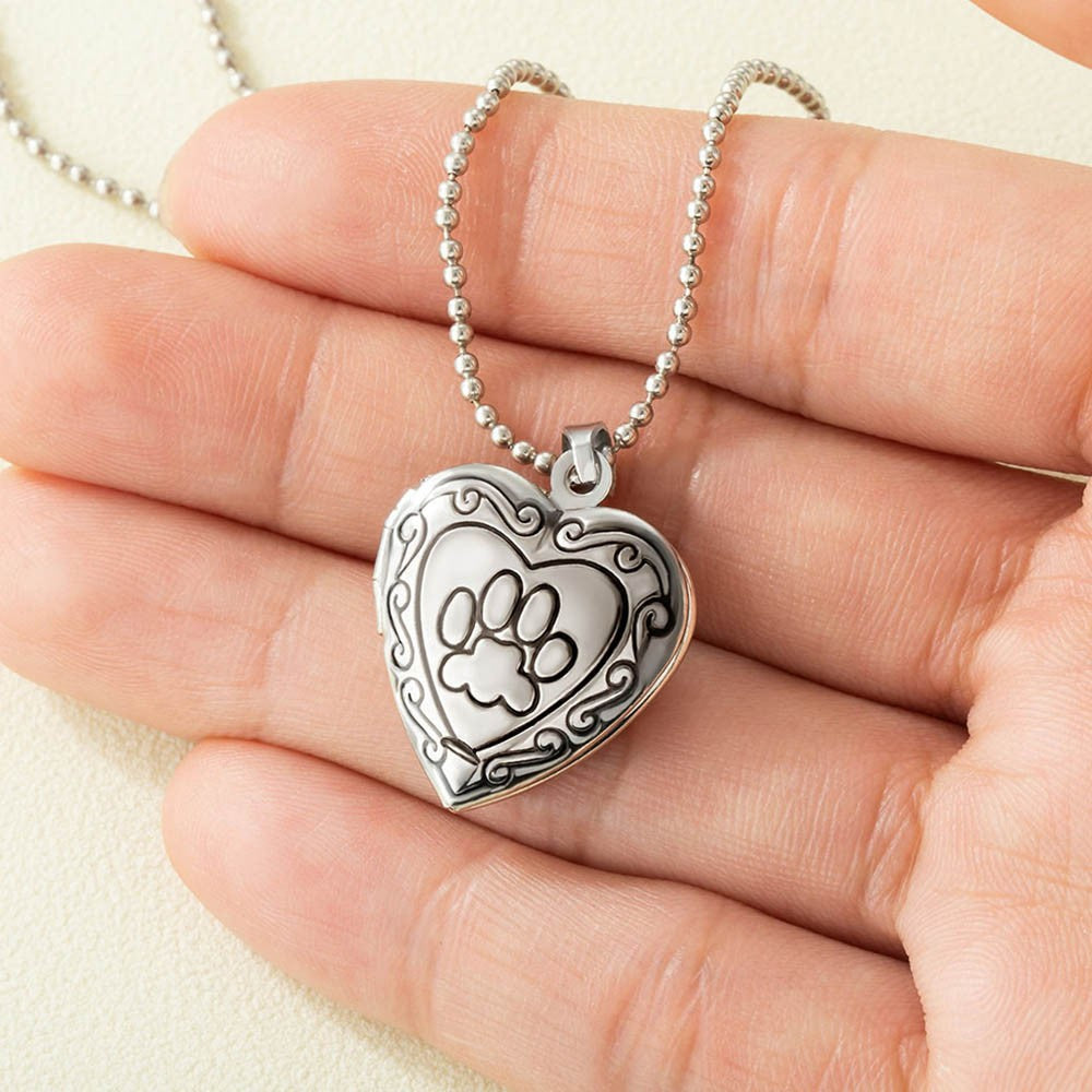 Pet Paw Heart Locket Necklace – Memorial Jewelry for Pet Lovers