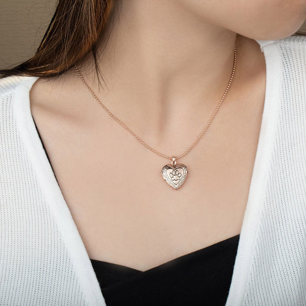 Pet Paw Heart Locket Necklace – Memorial Jewelry for Pet Lovers