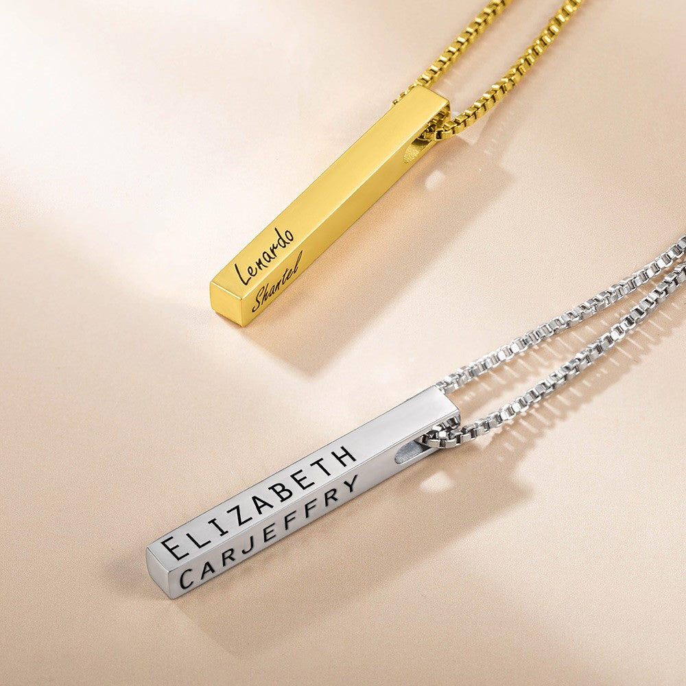 Custom 4-Sided Engraved Bar Necklace – Personalized Gift