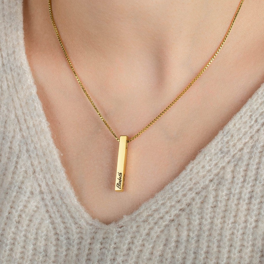 Custom 4-Sided Engraved Bar Necklace – Personalized Gift