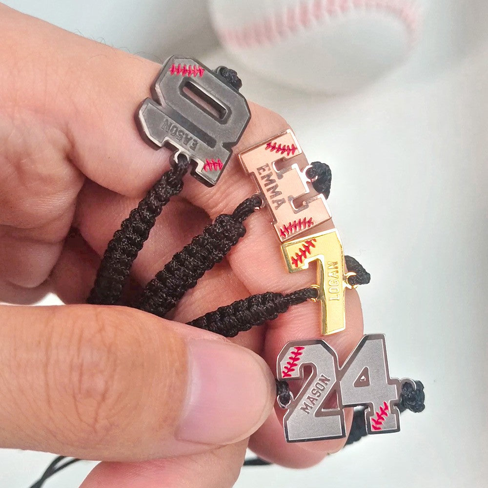 Baseball Name & Number Bracelet – Custom Braided Gift