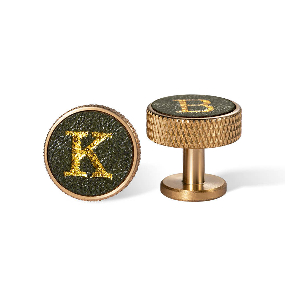 Brass Initial Leather Cufflinks – Monogram Gift for Him