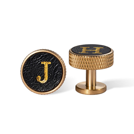 Brass Initial Leather Cufflinks – Monogram Gift for Him