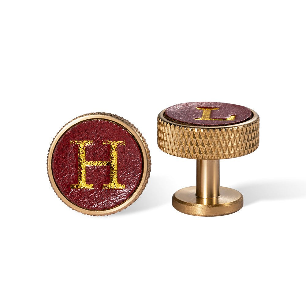 Brass Initial Leather Cufflinks – Monogram Gift for Him