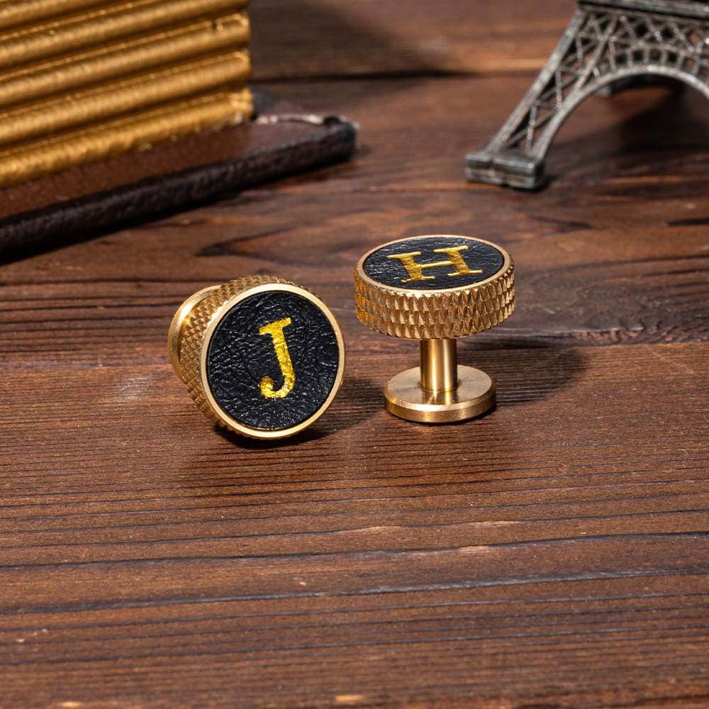 Brass Initial Leather Cufflinks – Monogram Gift for Him