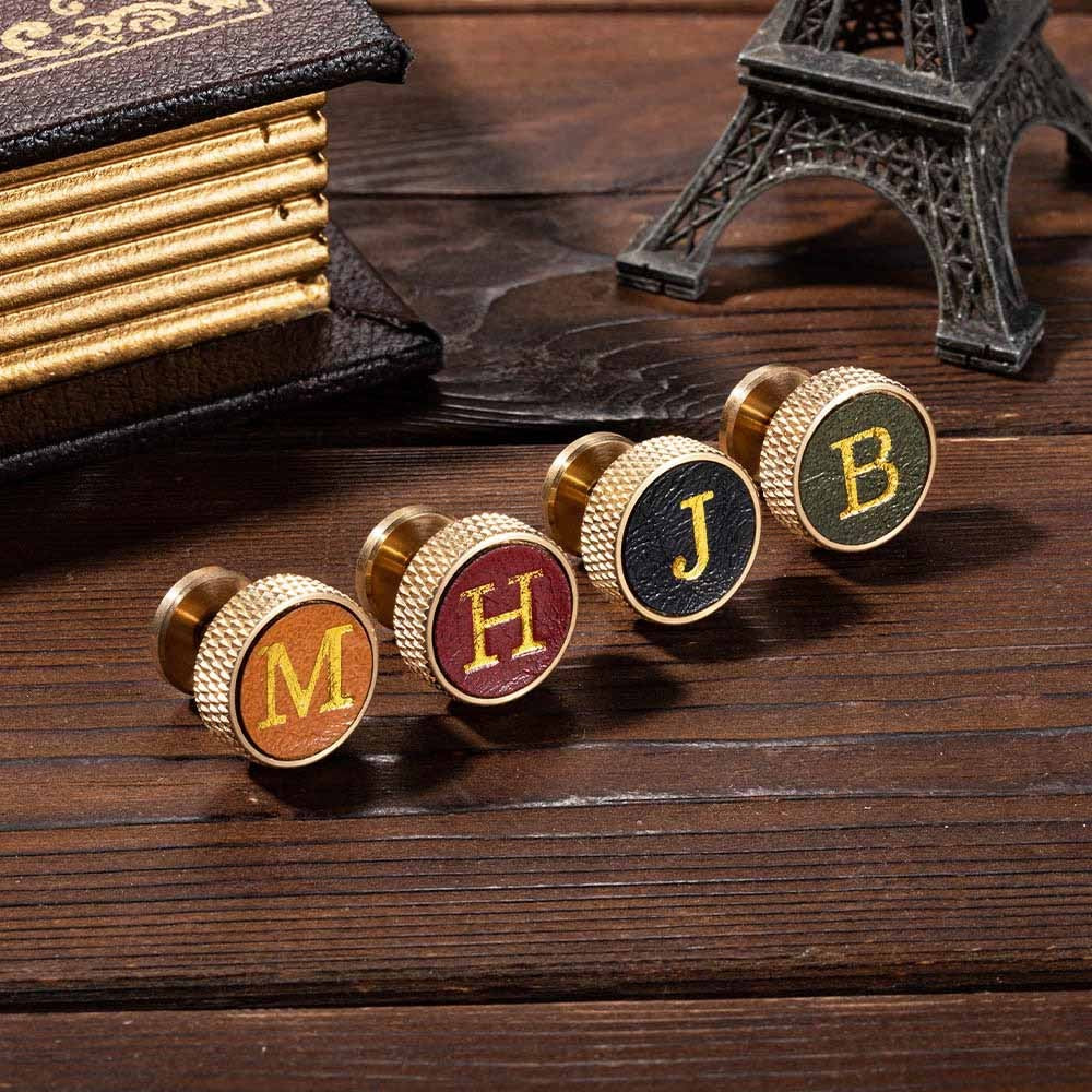 Brass Initial Leather Cufflinks – Monogram Gift for Him
