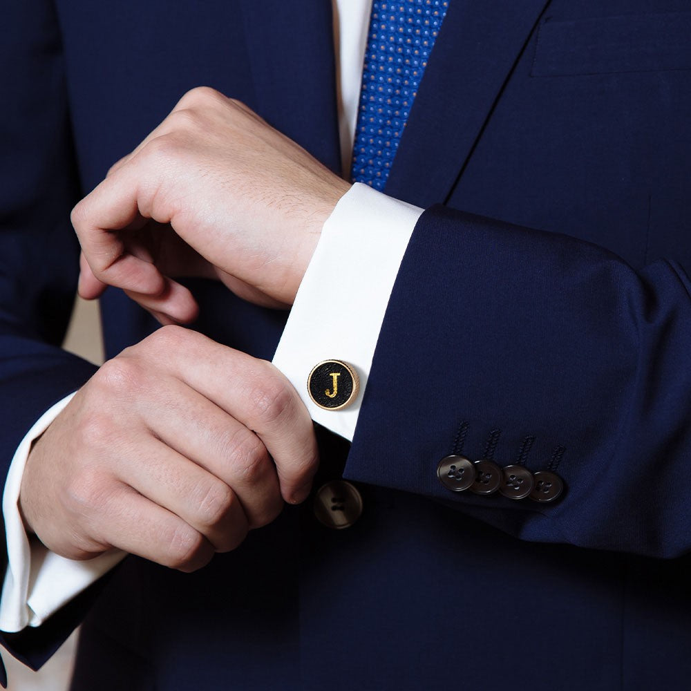 Brass Initial Leather Cufflinks – Monogram Gift for Him