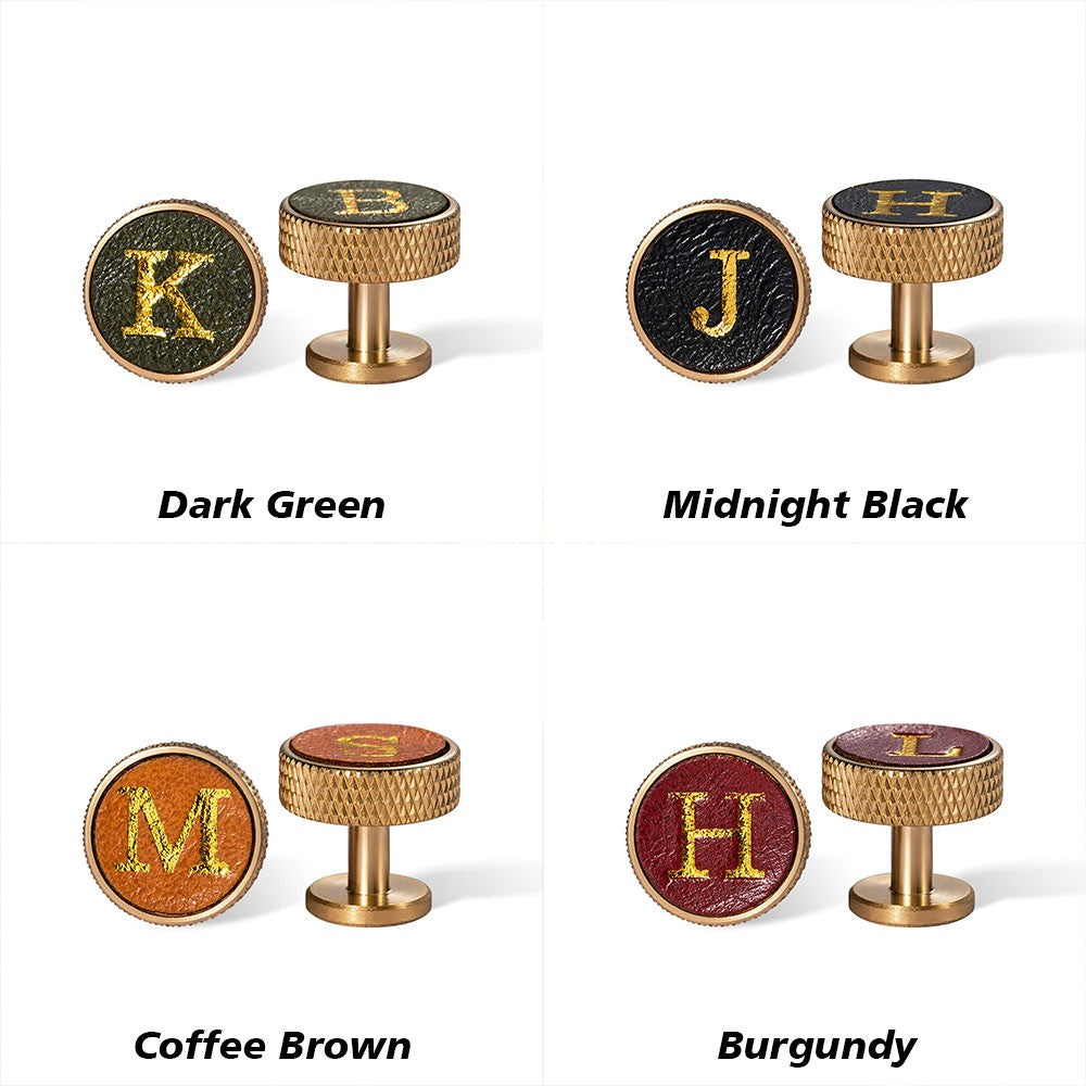 Brass Initial Leather Cufflinks – Monogram Gift for Him