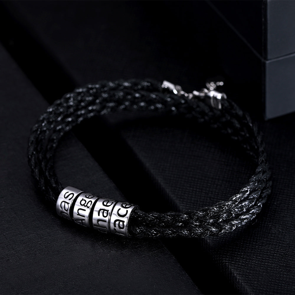 Personalised Silver Beaded Bracelet for Men – Custom Gift