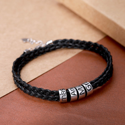 Personalised Silver Beaded Bracelet for Men – Custom Gift