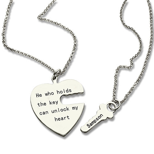 Couples Key & Heart Necklaces Set – Matching Gift