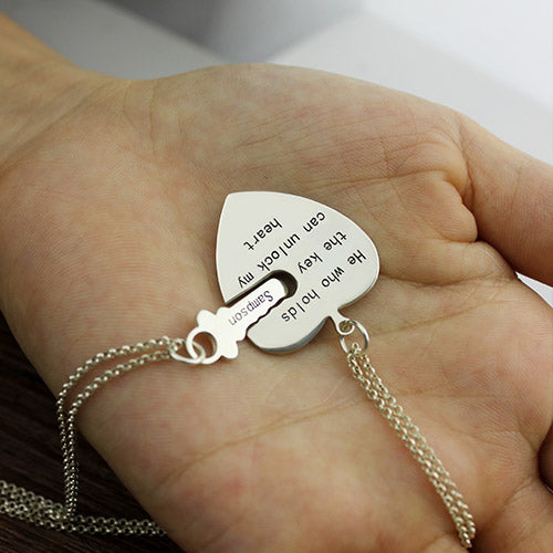 Couples Key & Heart Necklaces Set – Matching Gift