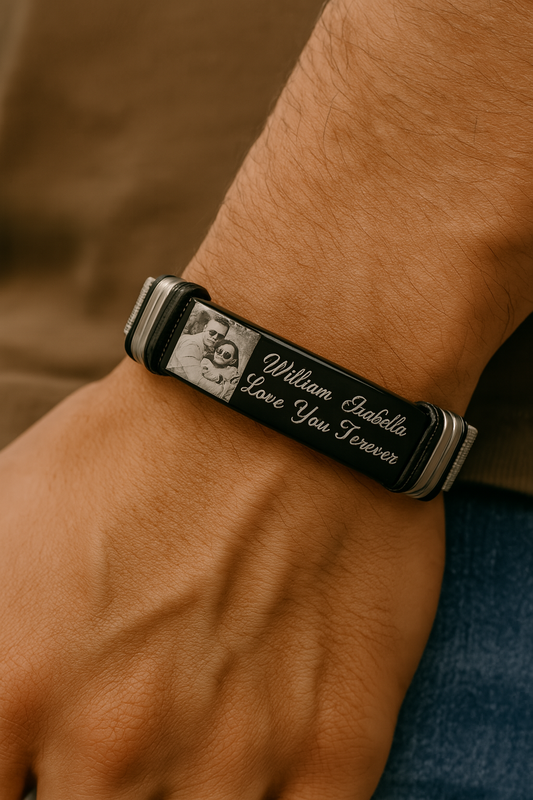 Men’s Photo ID Bracelet – Personalized Engraved Bar