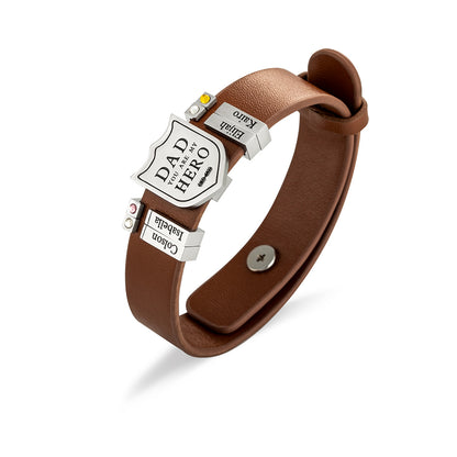 Custom Leather Shield Bracelet – Family Names (1–20)