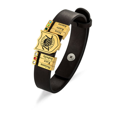 Custom Leather Shield Bracelet – Family Names (1–20)