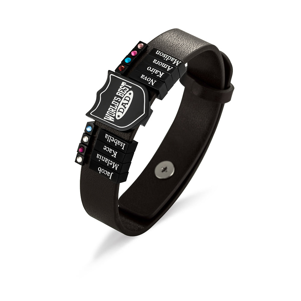 Custom Leather Shield Bracelet – Family Names (1–20)