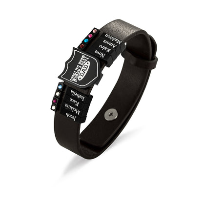 Custom Leather Shield Bracelet – Family Names (1–20)