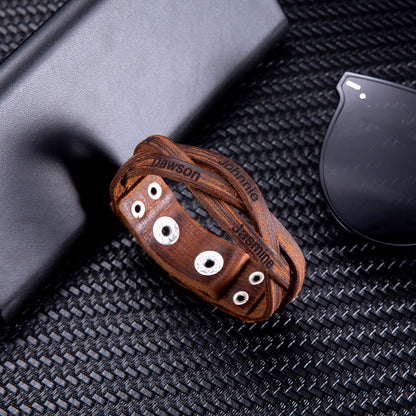 Weaved Leather Text Bracelet – Customizable Gift