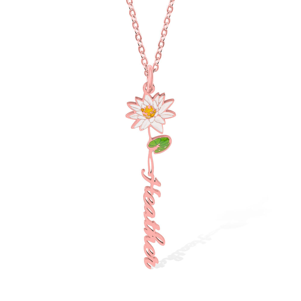 Custom Birth Flower Name Necklace