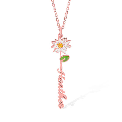 Custom Birth Flower Name Necklace