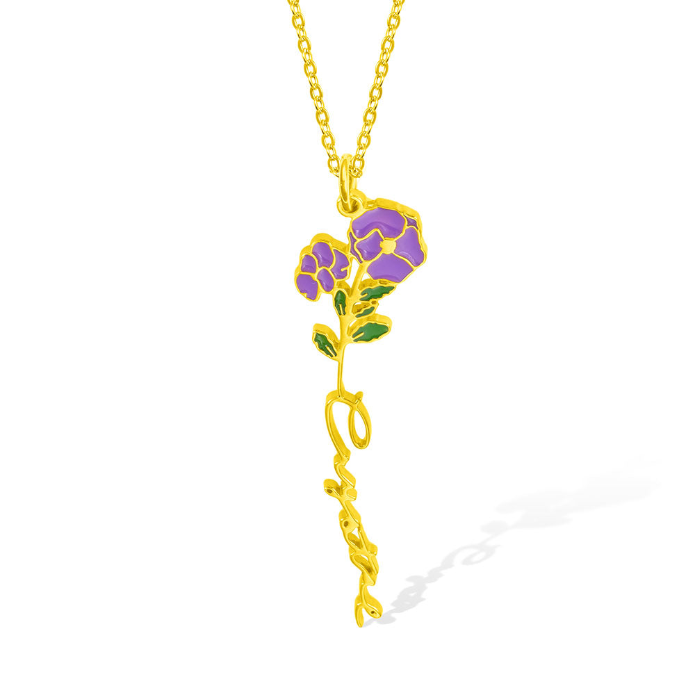 Custom Birth Flower Name Necklace
