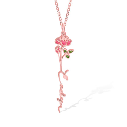 Custom Birth Flower Name Necklace
