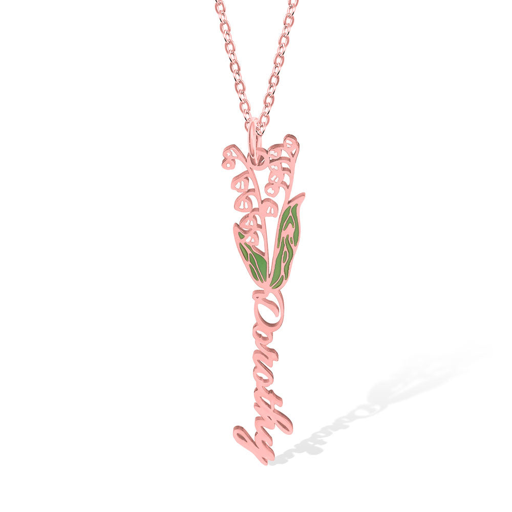 Custom Birth Flower Name Necklace