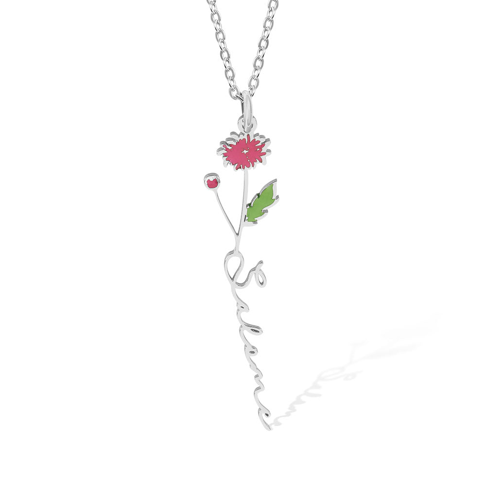 Custom Birth Flower Name Necklace