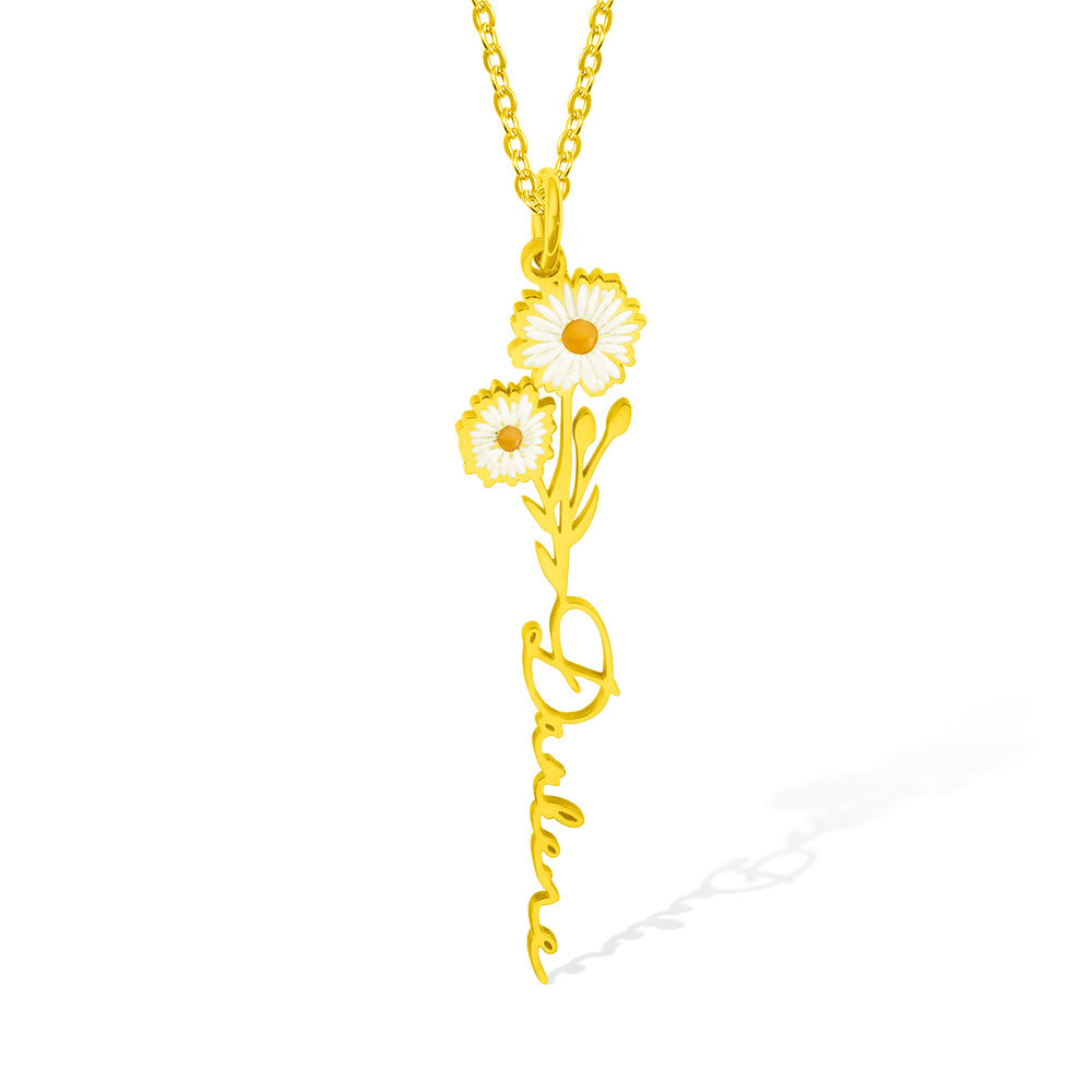 Custom Birth Flower Name Necklace