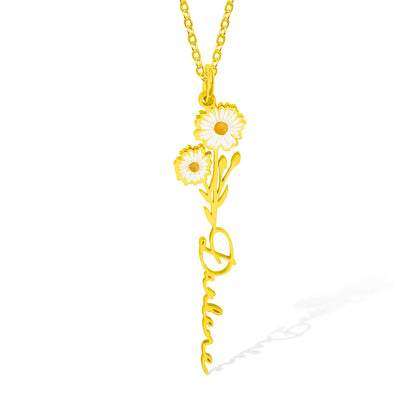 Custom Birth Flower Name Necklace