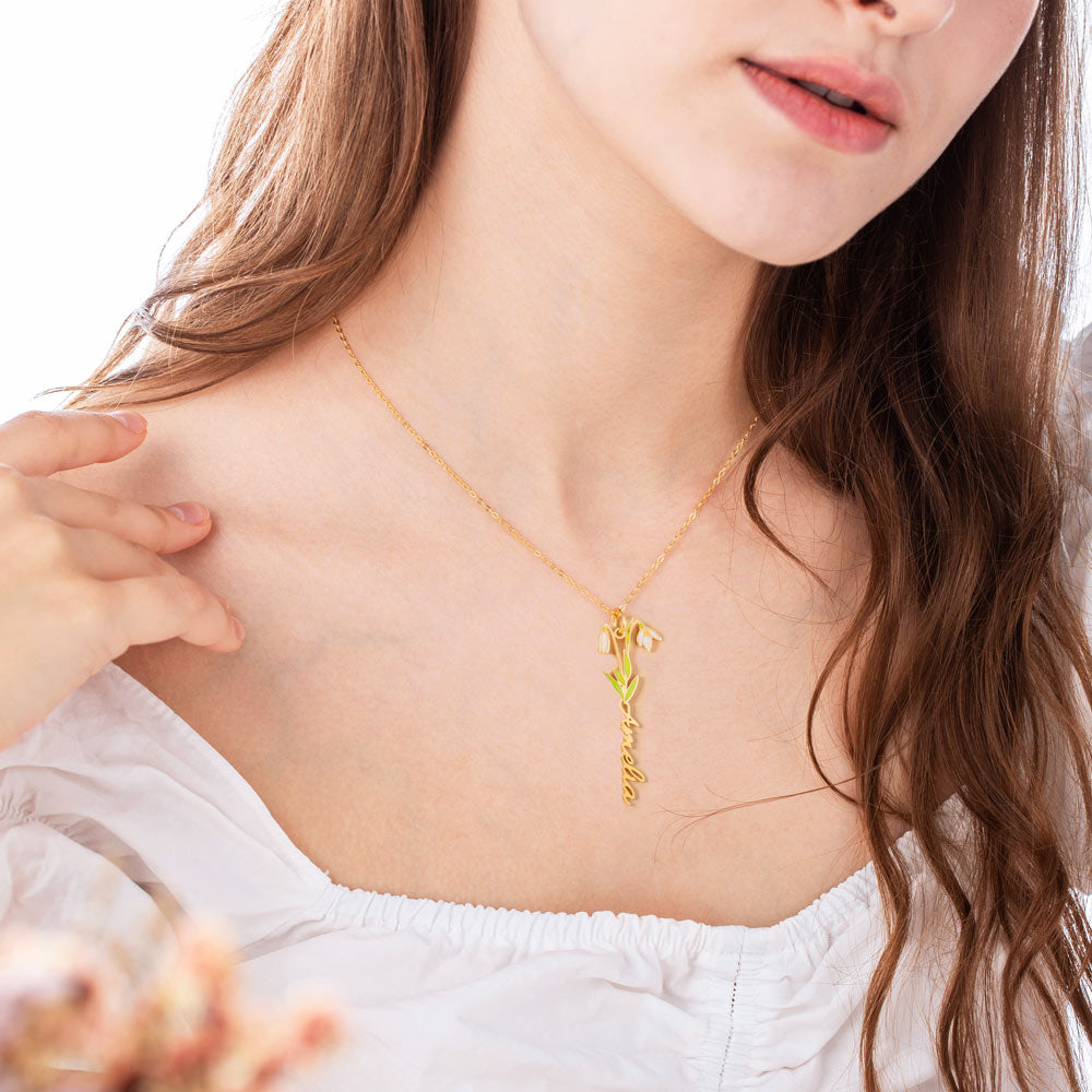 Custom Birth Flower Name Necklace