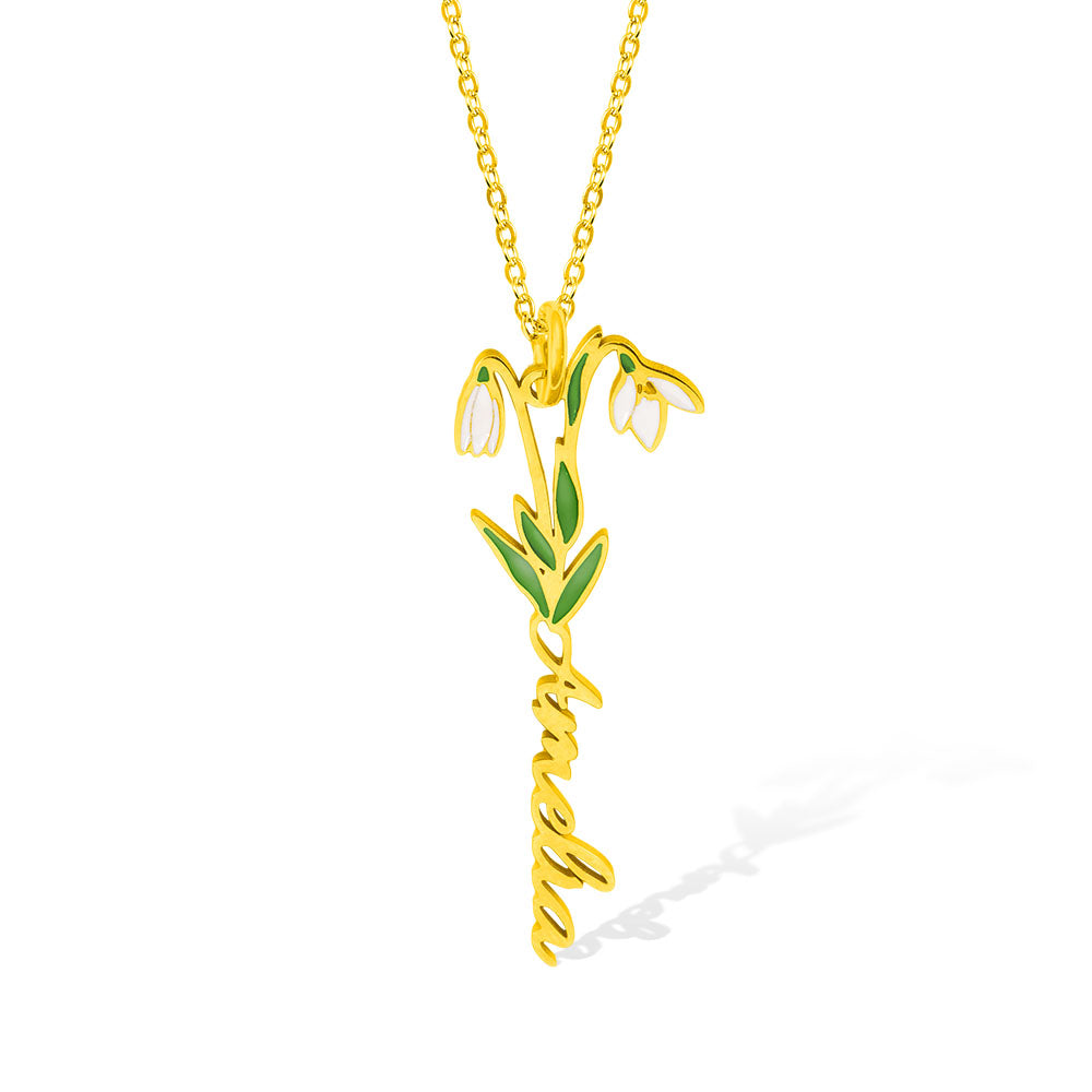 Custom Birth Flower Name Necklace