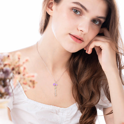 Custom Birth Flower Name Necklace