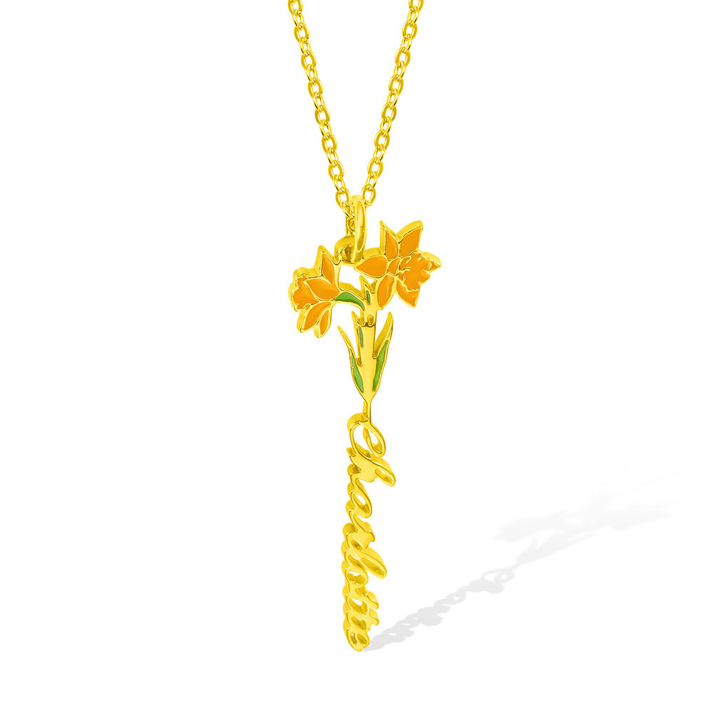 Custom Birth Flower Name Necklace