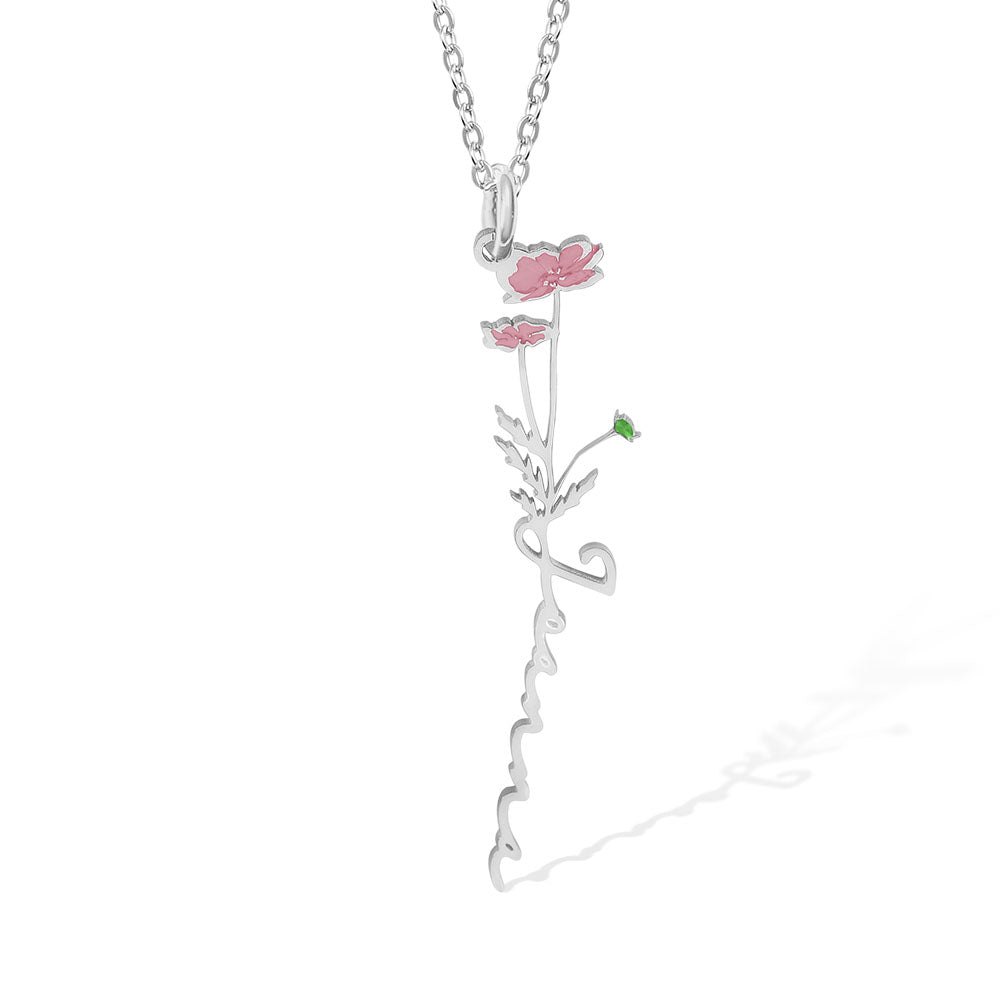 Custom Birth Flower Name Necklace